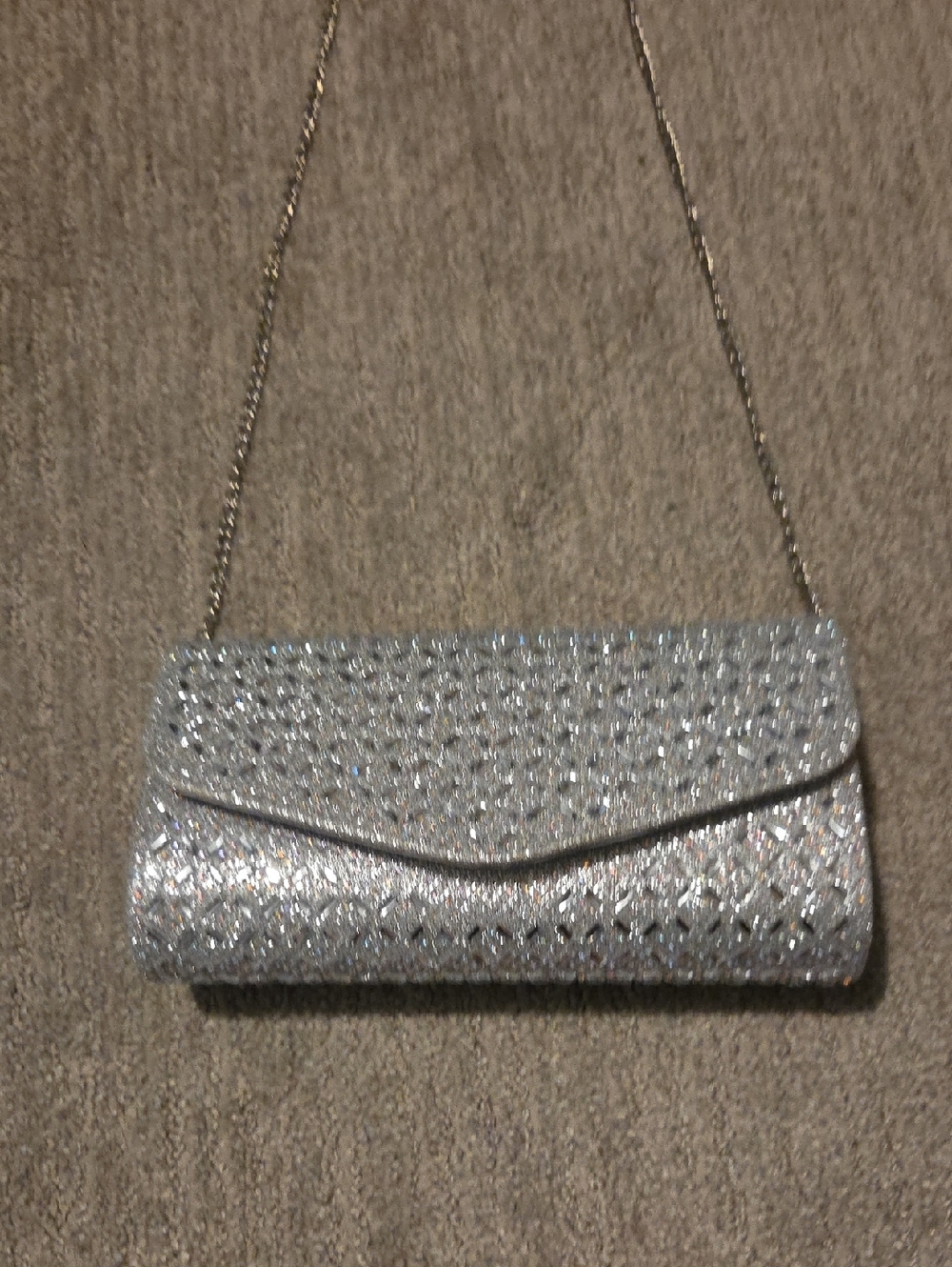 Silver Glitter Envelope Clutch with Chain Strap